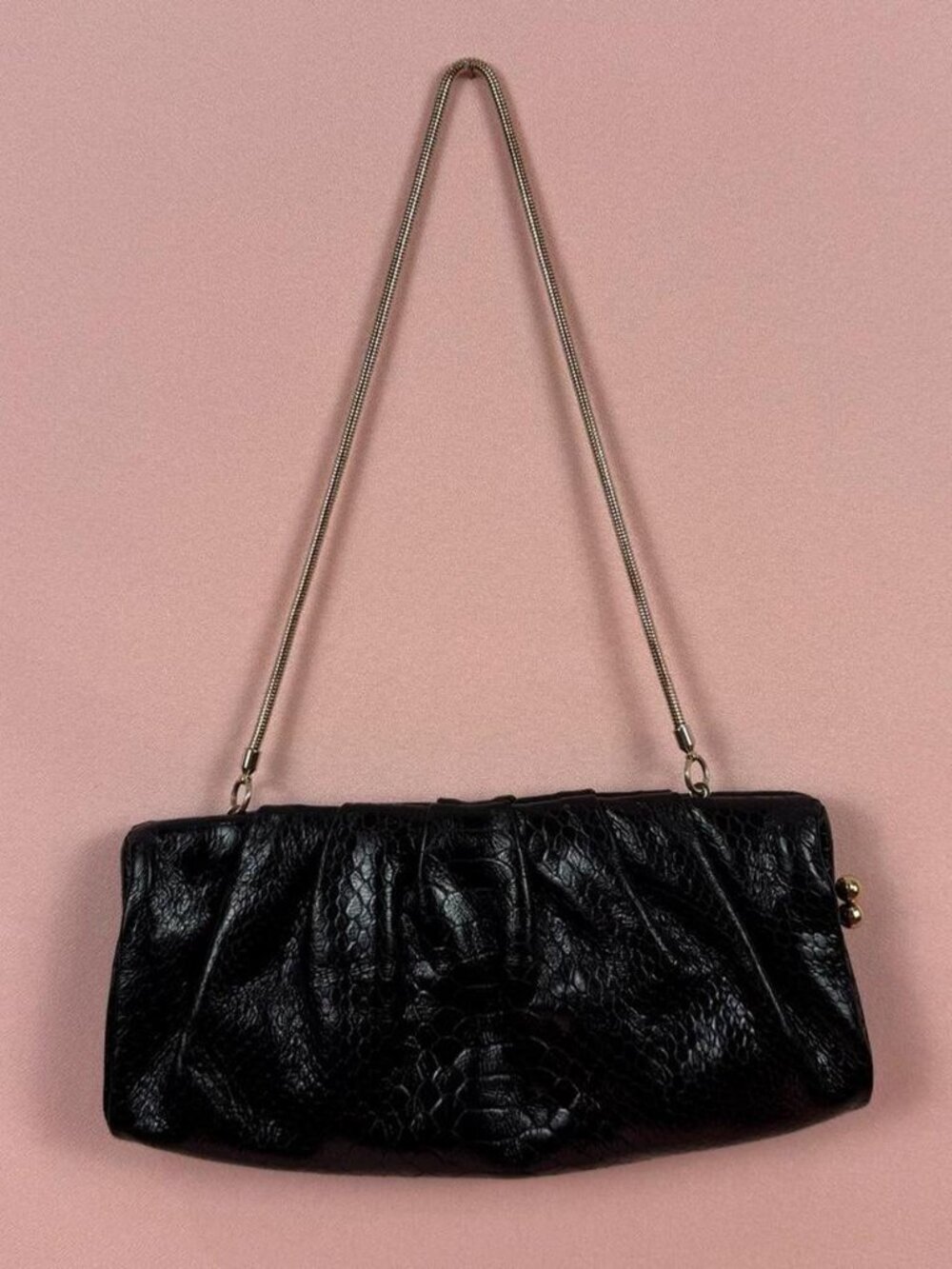 Vintage Black Leather Clutch Shoulder Bag